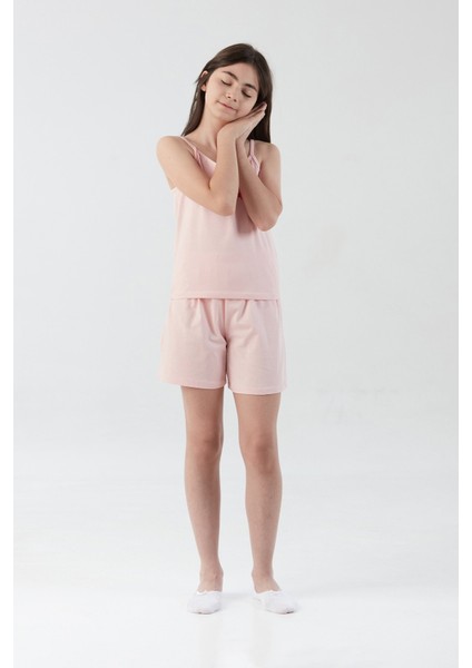 Kalp Baskılı Askılı Kız Çocuk Pijama Takımı