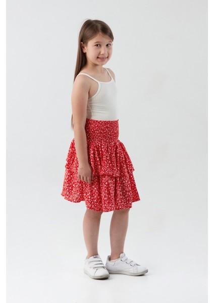 Çiçek Desenli Fırfırlı Kız Çocuk Etek modelleri