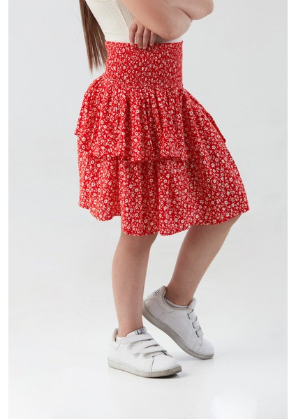 Çiçek Desenli Fırfırlı Kız Çocuk Etek indirimleri
