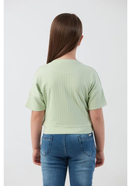 Fitilli Yazı Baskılı Likralı Kız Çocuk Tişört modelleri