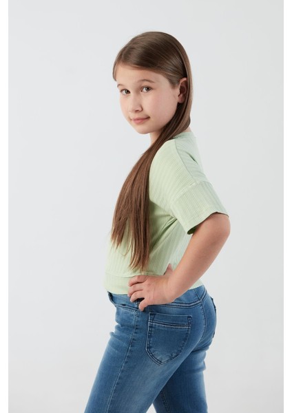 Fitilli Yazı Baskılı Likralı Kız Çocuk Tişört fırsatları