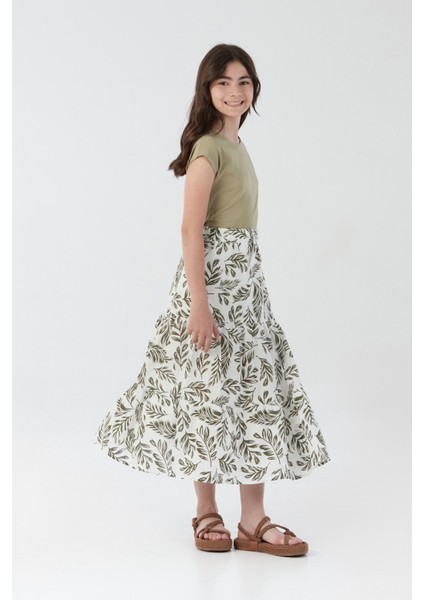 Desenli Midi Boy Kız Çocuk Etek