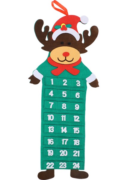 Keçe Noel Advent Takvimi 24 Gün Cepler Yıkanabilir Duvara Asılabilir Geri Sayım Takvimi Dekorasyon Elk (Yurt Dışından)