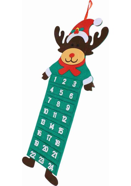 Keçe Noel Advent Takvimi 24 Gün Cepler Yıkanabilir Duvara Asılabilir Geri Sayım Takvimi Dekorasyon Elk (Yurt Dışından)