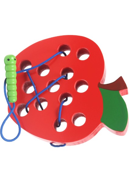 Ahşap Bağlama Iplikleme Oyuncağı Montessori Solucan Meyve Yiyen Iplikleme Seyahat Oyunu Çocuklar Için Erken Eğitim Oyuncağı Elma