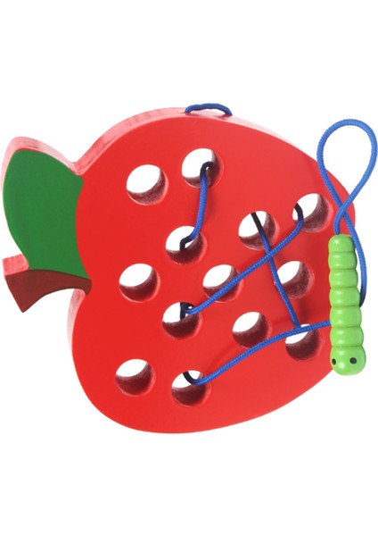 Ahşap Bağlama Iplikleme Oyuncağı Montessori Solucan Meyve Yiyen Iplikleme Seyahat Oyunu Çocuklar Için Erken Eğitim Oyuncağı Elma