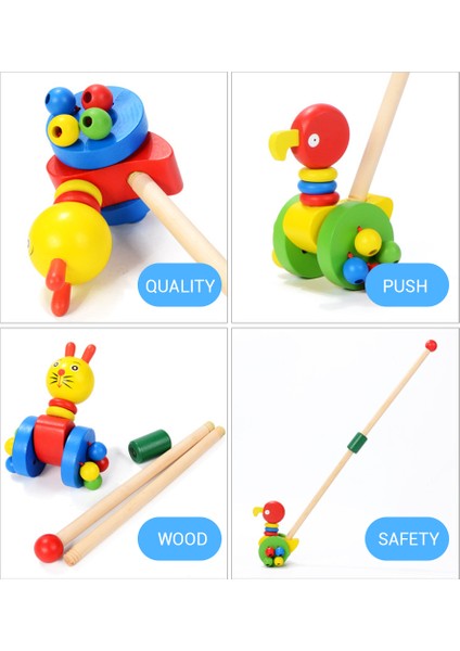 Ahşap Bebek Yürüteci Ahşap Itme ve Çekme Yürüme Oyuncağı Çocuk Yürümeyi Öğreniyor Hayvan Itme Oyuncağı (Yurt Dışından)