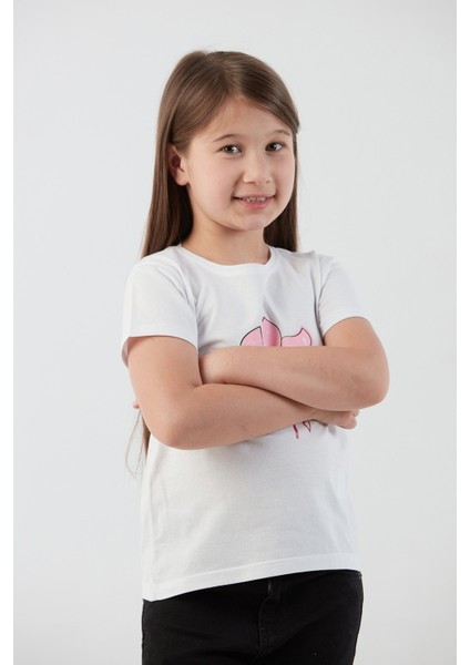 %100 Pamuk Çiçek Baskılı Bisiklet Yaka Kız Çocuk Tişört indirimleri