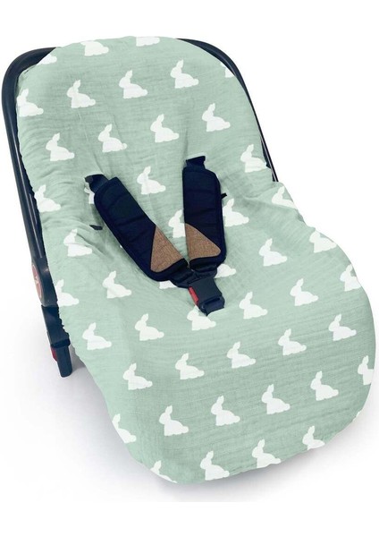 %100 Pamuk Müslin Ana Kucağı Kılıfı - Mono Lapin Matcha Green