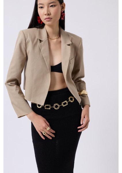 Crop Keten Blazer Ceket
