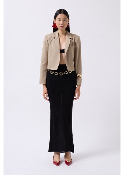 Crop Keten Blazer Ceket