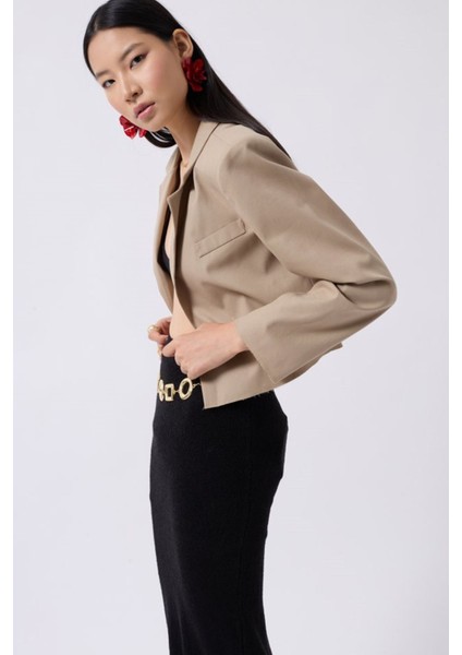 Crop Keten Blazer Ceket