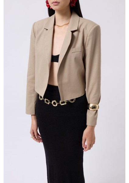Crop Keten Blazer Ceket