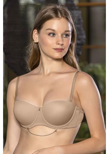 Straplez Zincir Detaylı Sütyen Cappucino (BRF11190)