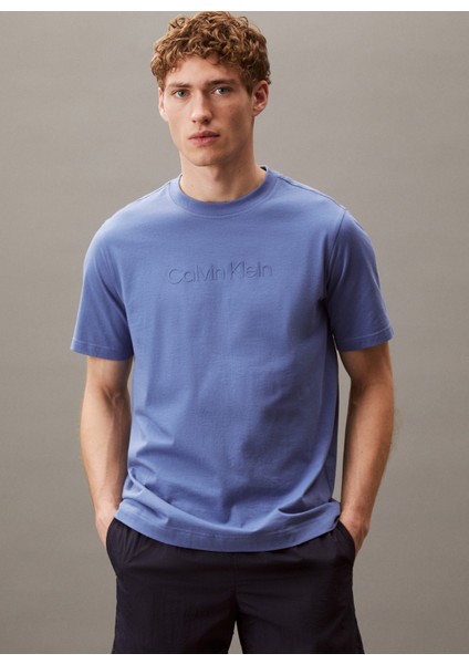 LVGMS5K182T0Z-PW - Mavi Yuvarlak Yaka Normal Düz Erkek T-Shirt