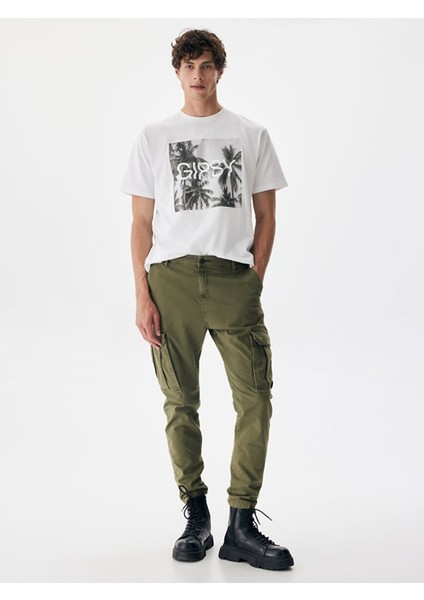Erkek Gabardin Regular Kargo Yeşil Pantolon