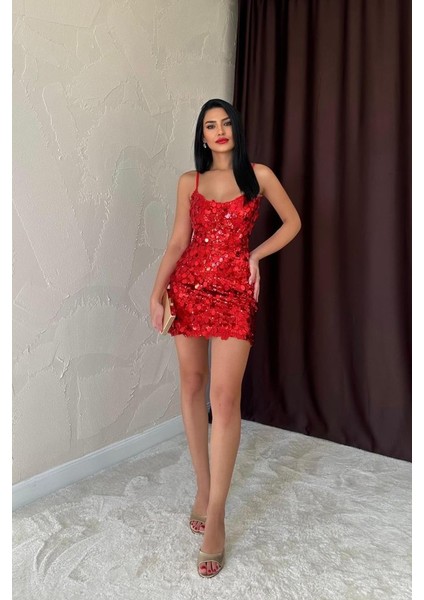 Kırmızı Payetli Askılı Elbise fiyatları