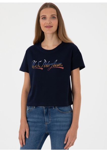 Bisiklet Yaka Lacivert Kadın T-Shirt Gıselle