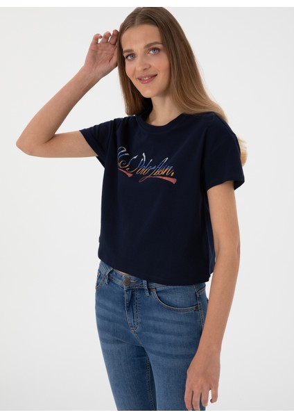 Bisiklet Yaka Lacivert Kadın T-Shirt Gıselle modelleri