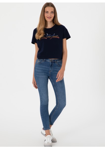 Bisiklet Yaka Lacivert Kadın T-Shirt Gıselle fırsatları