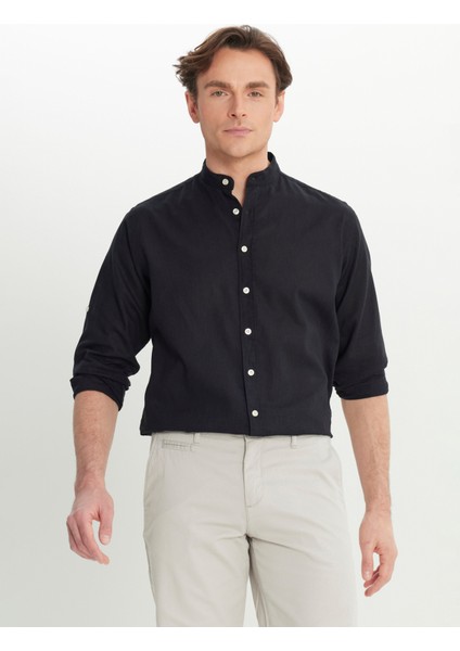 Comfort Fit Hakim Yaka Siyah Erkek Gömlek ACE020252167_SYH