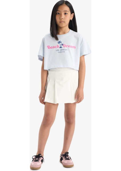 Kız Çocuk Crop Bisiklet Yaka Baskılı Kısa Kollu Tişört E0385A825SM fiyatları