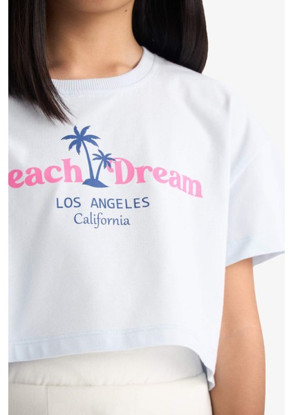 Kız Çocuk Crop Bisiklet Yaka Baskılı Kısa Kollu Tişört E0385A825SM fırsatları