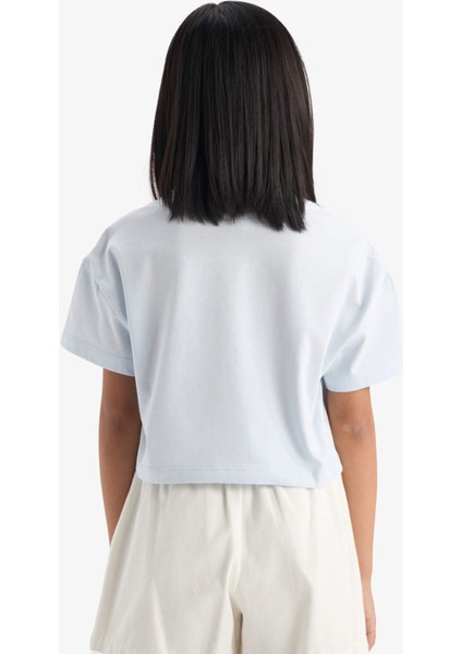 Kız Çocuk Crop Bisiklet Yaka Baskılı Kısa Kollu Tişört E0385A825SM indirimleri