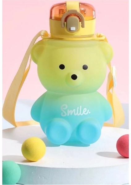Sarı Smile Ayıcık Model Su Matarası Su Şişesi Suluk 800 ml Bpa Içermez Matara Suluk 0,80 L Plastik