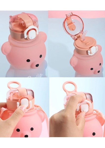 Sarı Smile Ayıcık Model Su Matarası Su Şişesi Suluk 800 ml Bpa Içermez Matara Suluk 0,80 L Plastik