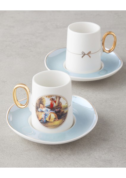 Selene Porselen 4 Parça 2 Kişilik Kahve Fincan Takımı 80 ml Mavi modelleri