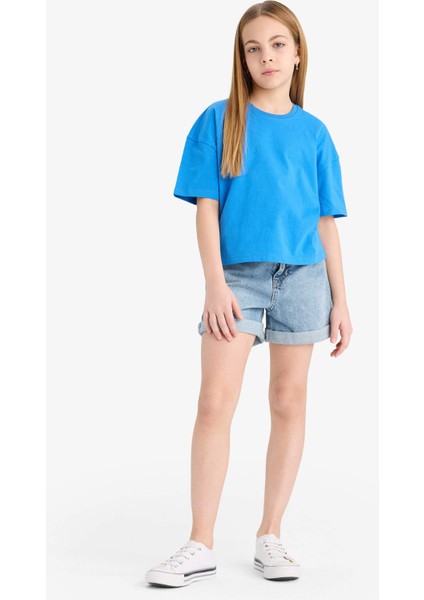 Kız Çocuk Relax Fit Bisiklet Yaka Basic Düz Kısa Kollu Tişört Z5095A625SM fiyatları