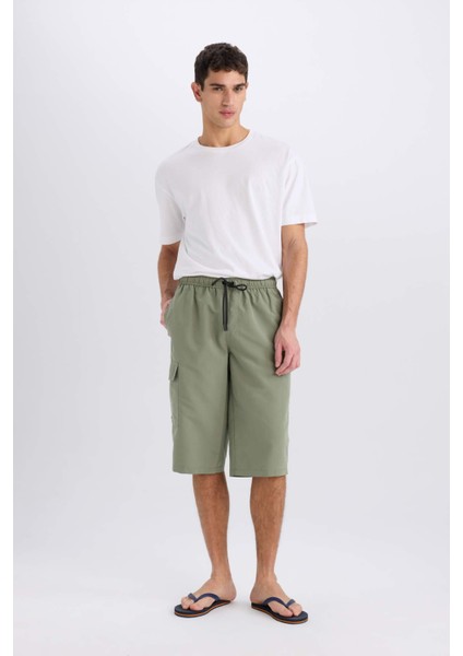 Long Fit File Astarlı Uzun Boy Kargo Cep Deniz Şortu E0905AX25HS