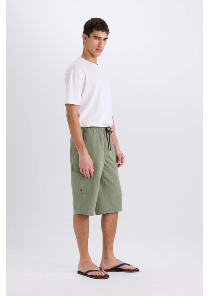 Long Fit File Astarlı Uzun Boy Kargo Cep Deniz Şortu E0905AX25HS