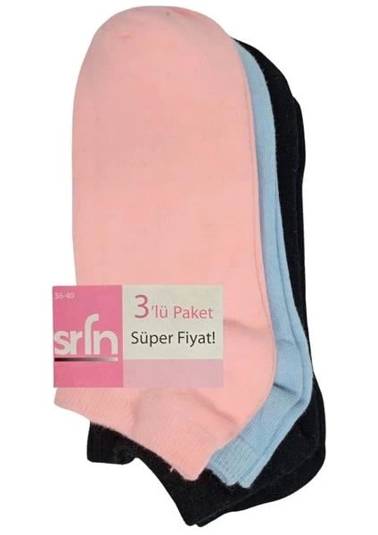 Srfn Kadın Patik Çorap 3 Lü Düz Renkli