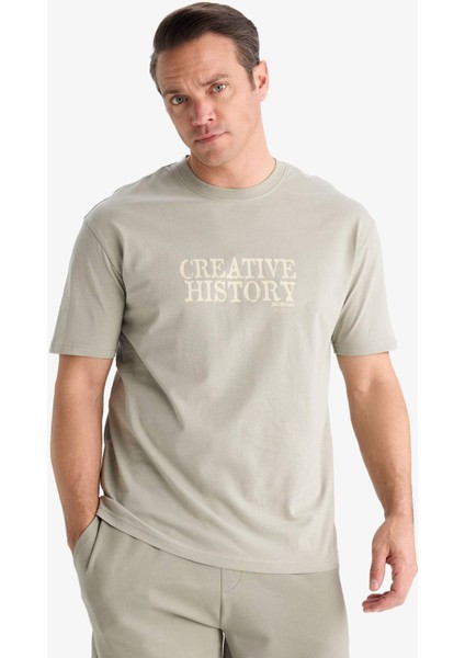 %100 Pamuk Regular Fit Bisiklet Yaka Baskılı Kısa Kollu Tişört E3780AX25SM modelleri