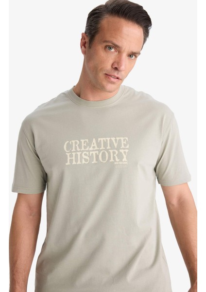 %100 Pamuk Regular Fit Bisiklet Yaka Baskılı Kısa Kollu Tişört E3780AX25SM indirimleri