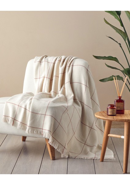 Yumi Koltuk Şalı 140X170 cm Ekru-Kırmızı fiyatları