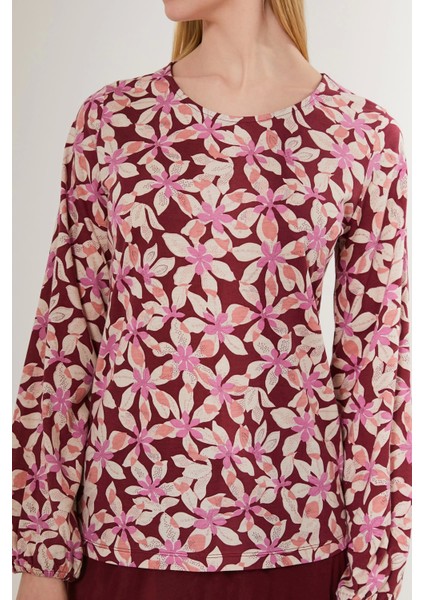 2639-S Çiçek Desenli Kadın Uzun Kollu Pijama Takımı