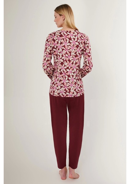 2639-S Çiçek Desenli Kadın Uzun Kollu Pijama Takımı