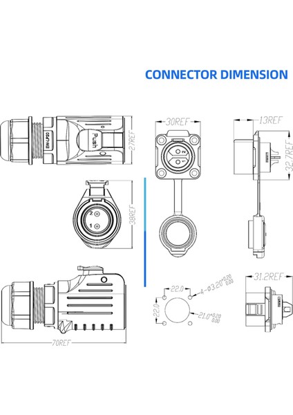 Endüstriyel Konnektör IP68 Hızlı Takmalı Dairesel Konnektör (2 Pin) (Yurt Dışından)