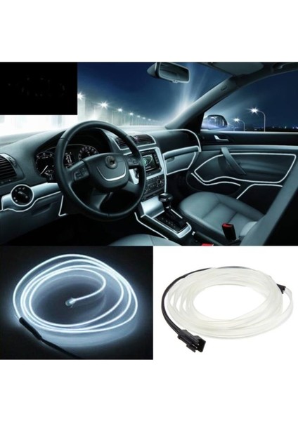 Araç Içi Torpido Şerit Ledi Renkli Ip Neon LED 3 Metre Beyaz