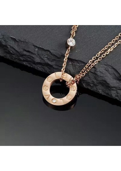 Love Kolye Kadın 18K Pembe Altın Büyük Yıldızlı Gökyüzü Köprücük Kemiği Zinciri Modası (Yurt Dışından)