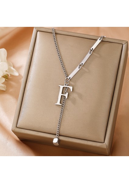 Solmayan Titanyum Çelik Monogram Kolye Küçük Kare Püskül Kolye Ucu Altın Köprücük Kemiği Zinciri (Yurt Dışından)