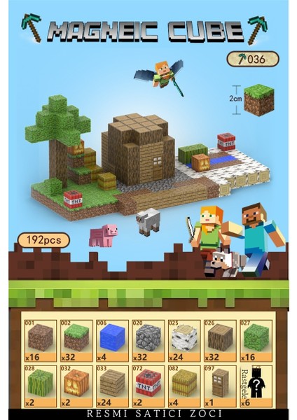 192 Adet Mc Minecraft Manyetik Blok Seti Çocuk Eğitici Montaj Kare Blok Blok Oyuncakları (Yurt Dışından) fırsatları