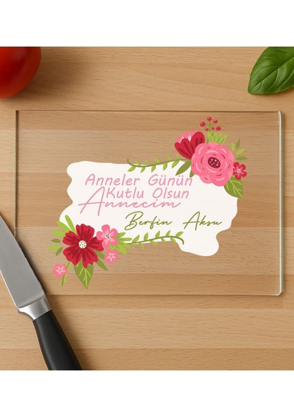 Kişiye Özel Anneler Günü Tasarımlı Cam Kesme ve Sunum Tablası 20X30CM-1, Anneye Hediye, Sevgiliye Hediye, Eşe Hediye