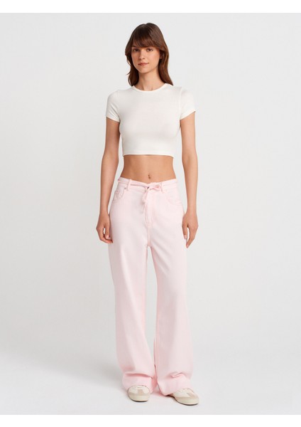 72002 Arka Bölümü Lastikli Rahat Denim Pantolon-Pembe