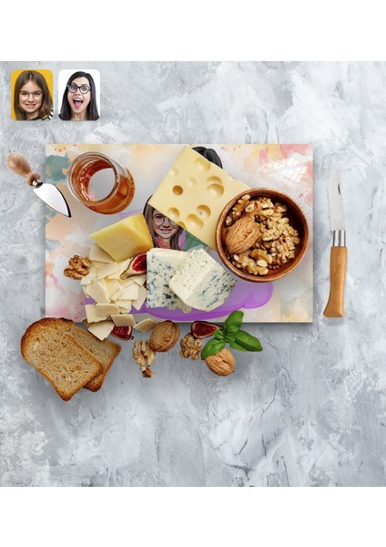 Kişiye Özel Anne Kız Karikatürlü Cam Kesme ve Sunum Tablası 20X30CM Model 3 fırsatları