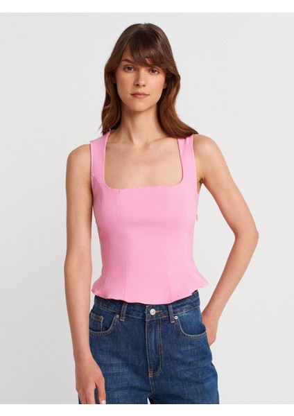 50860 Peplum Korse Top-Pembe