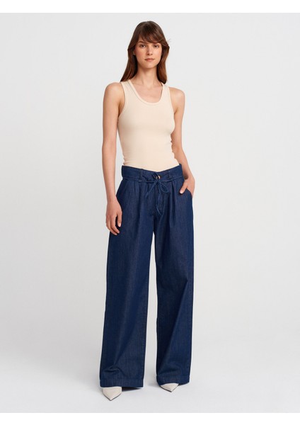 72001 Ince Kemerli Denim Pantolon-Lacivert